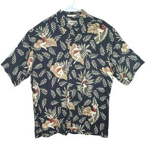 Vintage CAMPIA MODA Pin Up Girl Palm Leaves Rayon Sz XXL Black Camp Shirt